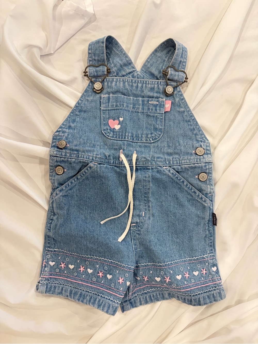 Carters Vintage Girls Denim Heart Embroidered Short Overalls size 2t